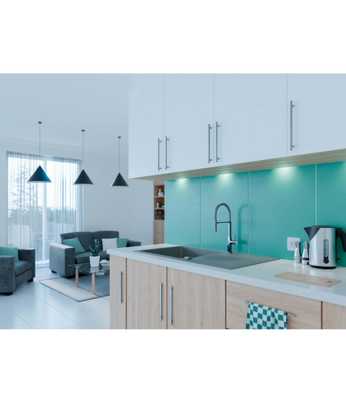 Granitspüle 1-Becken CELIA Grau 44x76 mit Abtropffläche | inkl. Siphon!