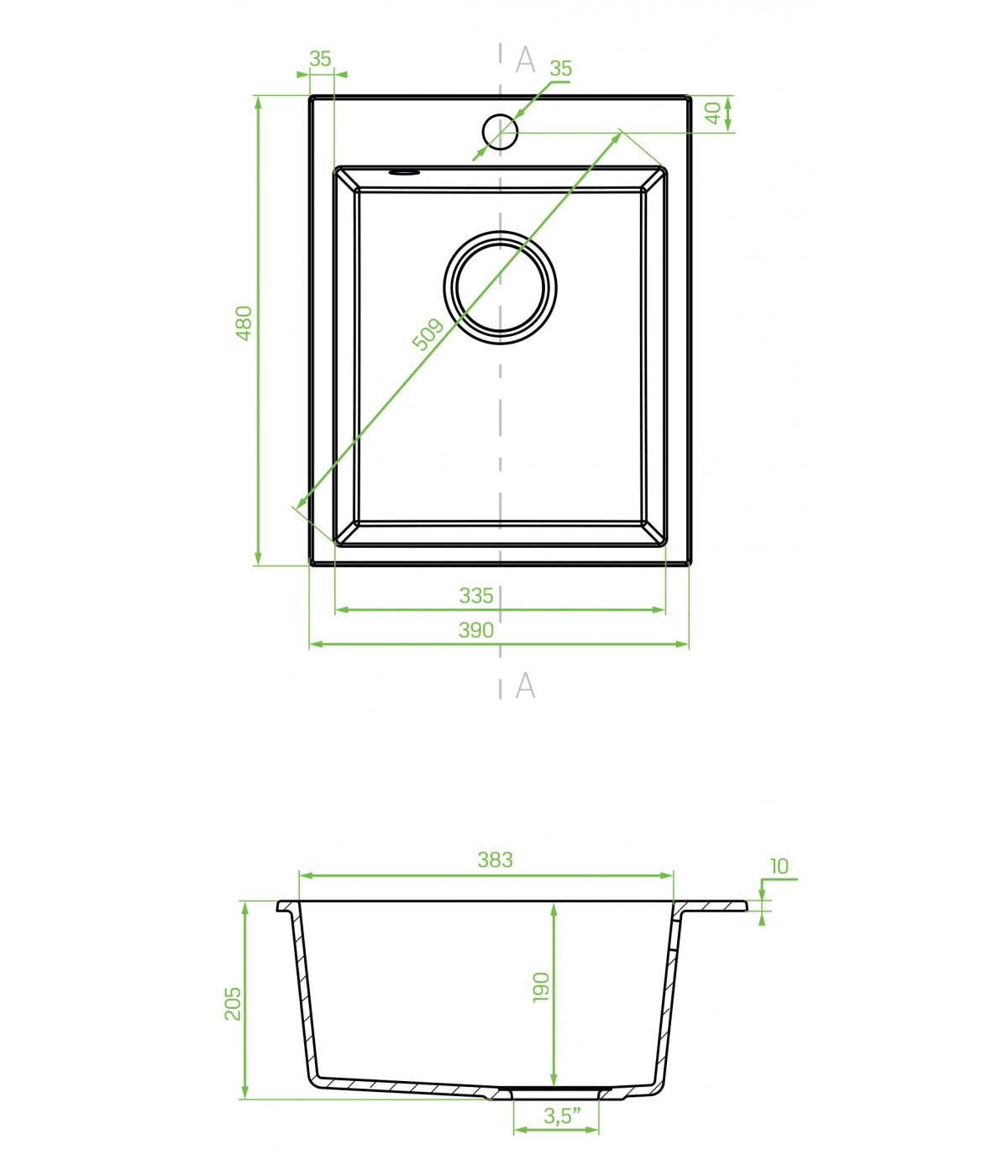 Granitspüle 1-Becken CHICHI Beige 48x39 | inkl. Siphon!