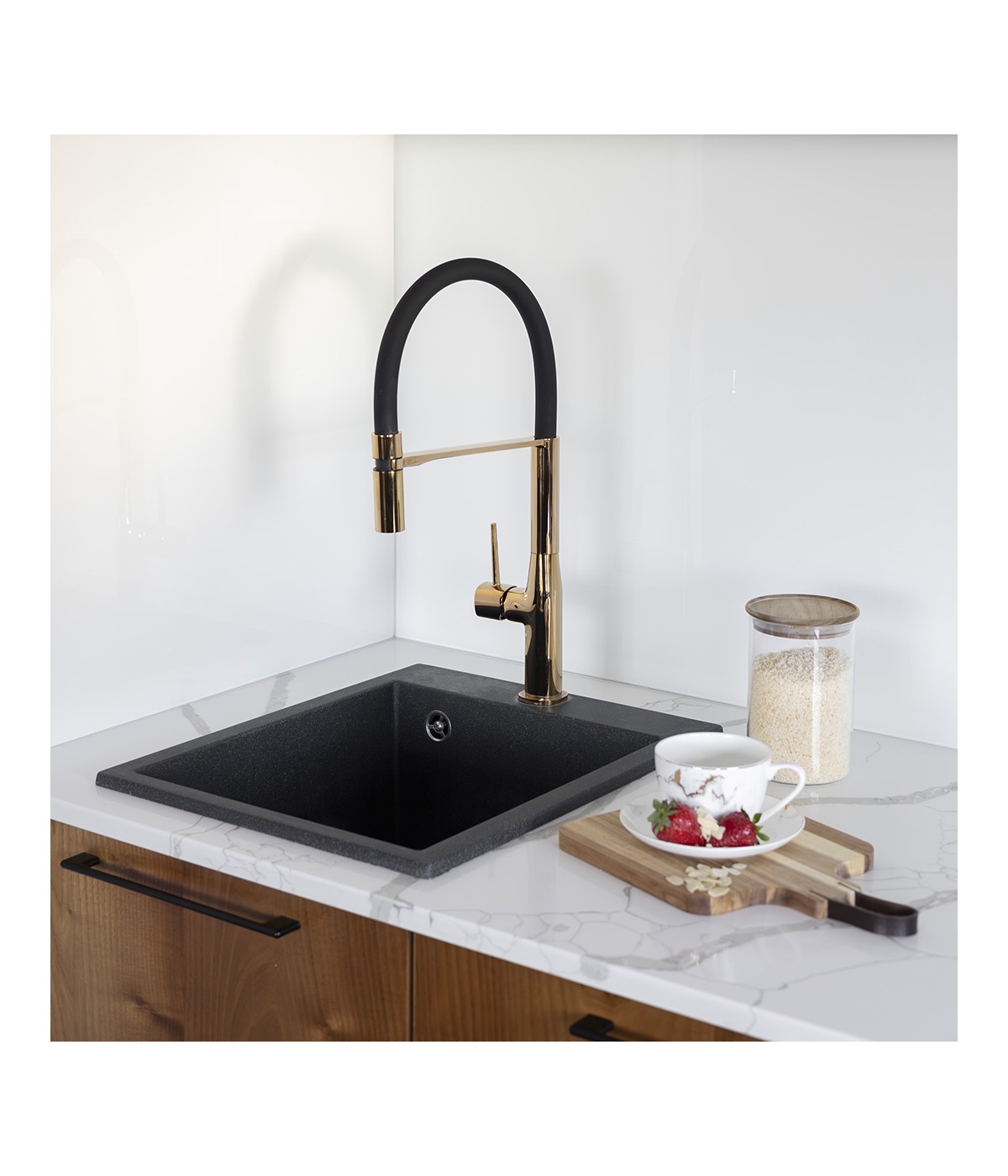 Granitspüle 1-Becken CHICHI Schwarz 48x39 | inkl. Siphon!