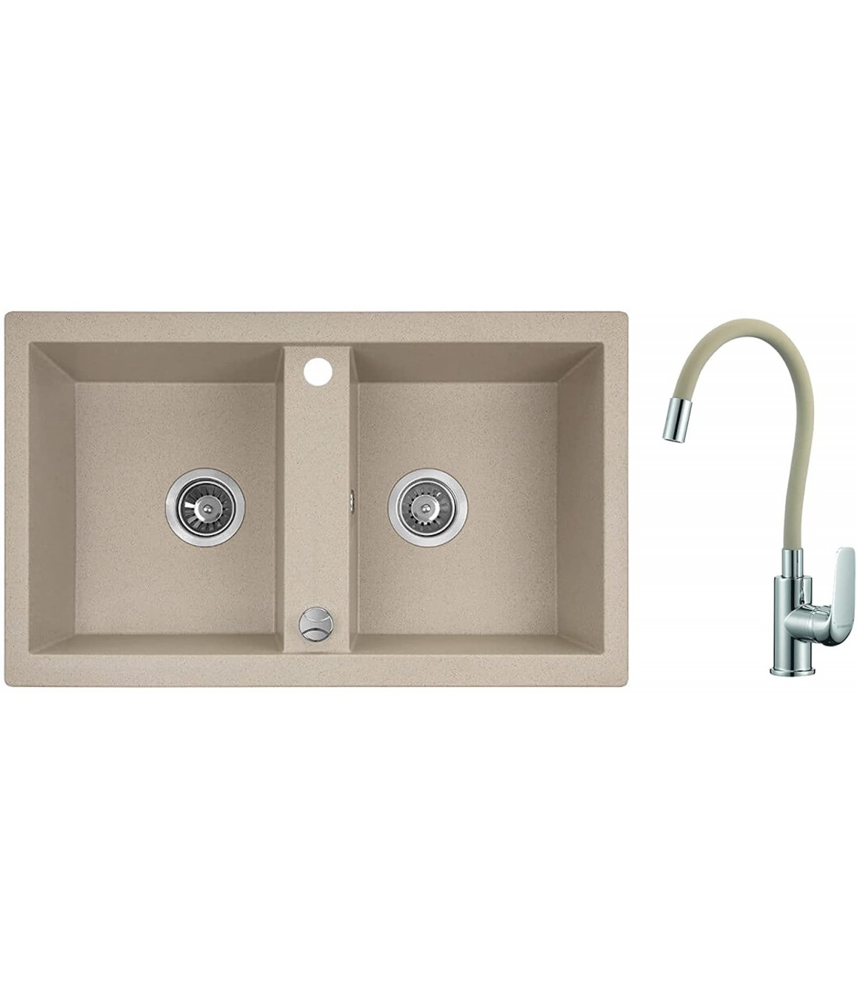 SET Küchenarmatur & Granitspüle 2-Becken BARBADOS Beige 48x78 | inkl. Siphon!