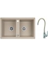 SET Küchenarmatur & Granitspüle 2-Becken BARBADOS Beige 48x78 | inkl. Siphon!