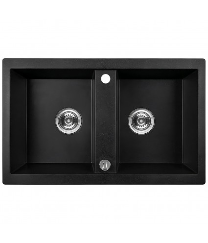 SET Küchenarmatur & Granitspüle 2-Becken BARBADOS Schwarz 48x78 | inkl. Siphon!
