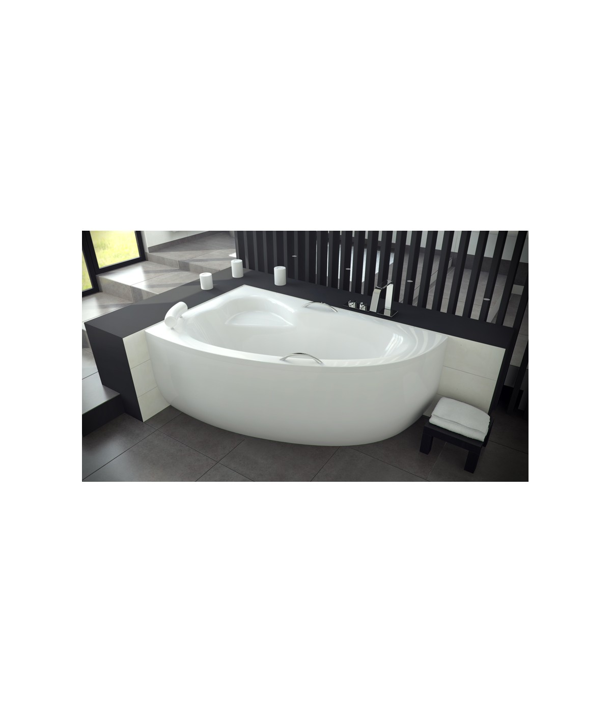 ECKBADEWANNE PREMIUM 150X100 LINKS NATALIA KOPFSTÜTZE HANDGRIFFE Ablaufgarnitur + Füße GRATIS !