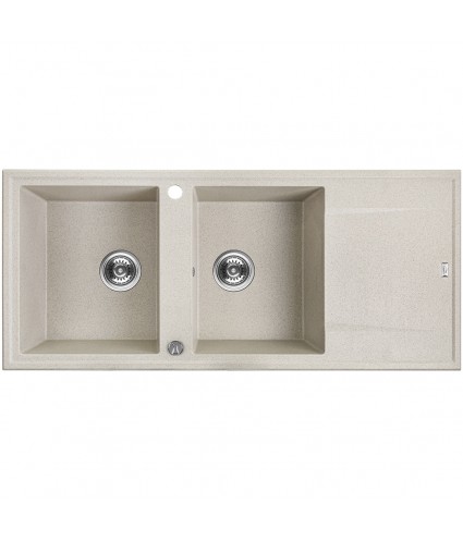 Granitspüle 2-Becken MEGALO Beige 50x116 mit Abtropffläche | inkl. Siphon!