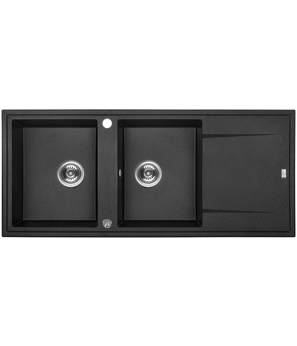 Granitspüle 2-Becken MEGALO Schwarz 50x116 mit Abtropffläche | inkl. Siphon!