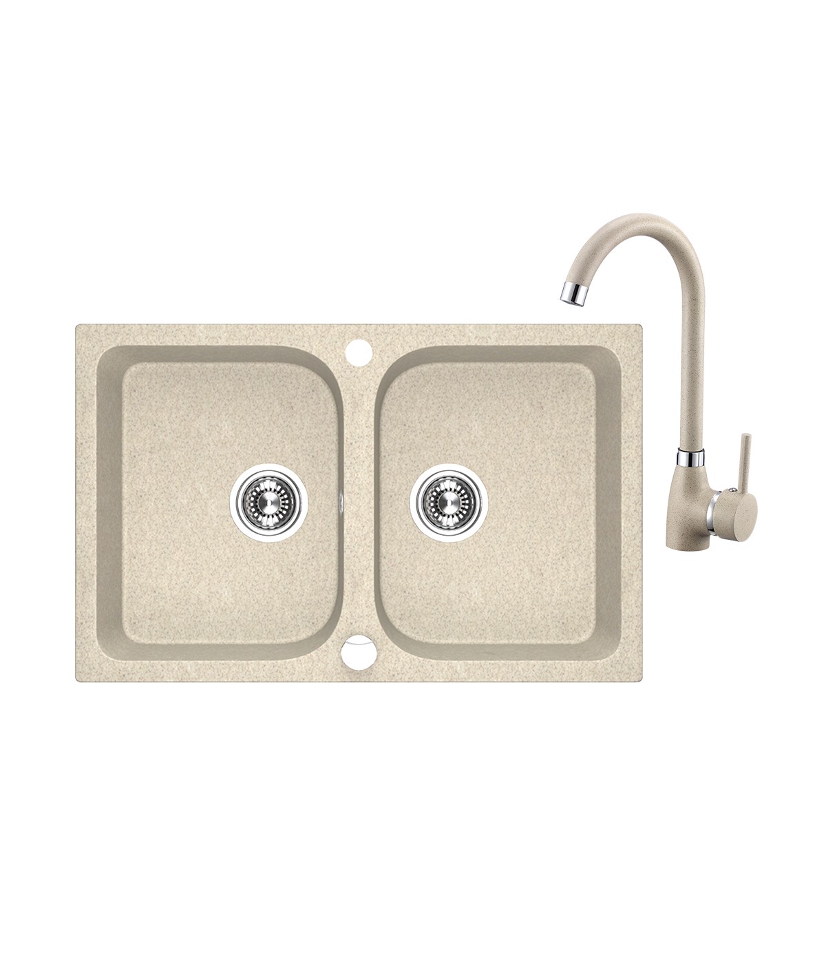 SET Küchenarmatur & Granitspüle 2-Becken CELIA Beige 48x76 | inkl. Siphon!