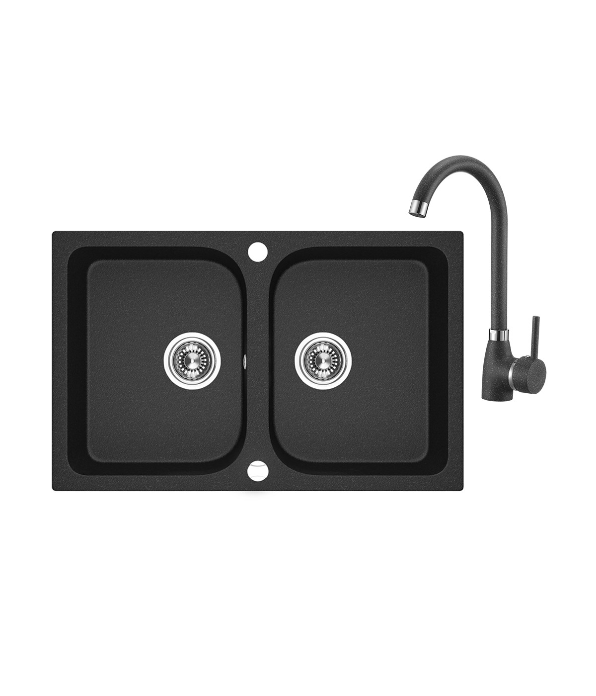 SET Küchenarmatur & Granitspüle 2-Becken CELIA Schwarz 48x76 | inkl. Siphon!
