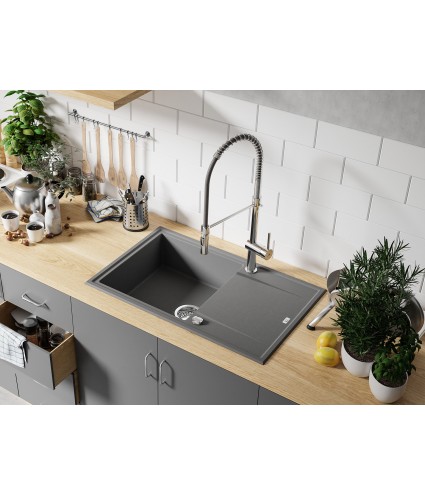 Granitspüle 1-Becken MEGALO Grau 50x78 mit Abtropffläche | inkl. Siphon!