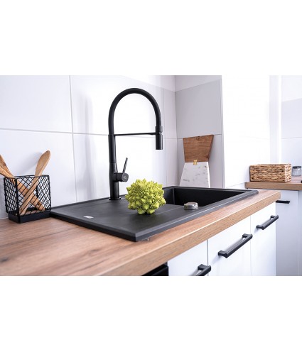Granitspüle 1-Becken MEGALO Schwarz 50x78 mit Abtropffläche | inkl. Siphon!