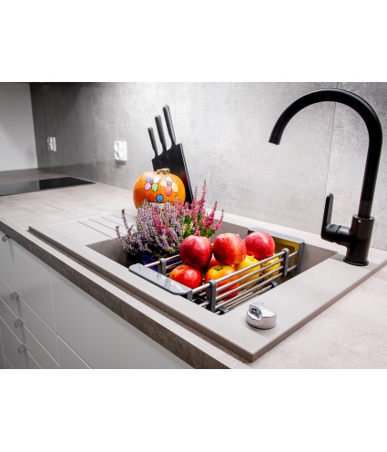 Granitspüle 1-Becken PIONIERO Grau 50x78 mit kurzer Abtropffläche | inkl. Siphon!
