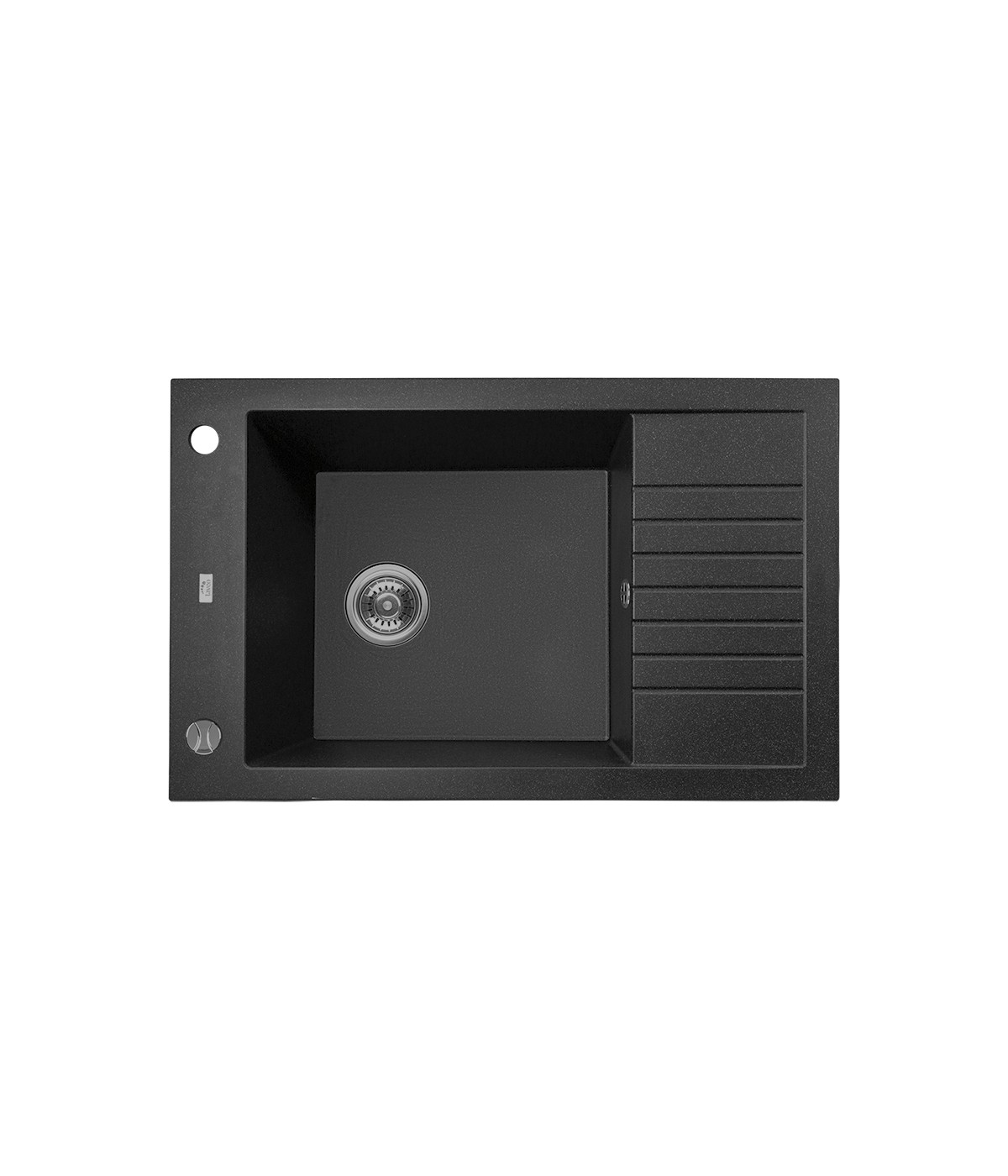 Granitspüle 1-Becken PIONIERO Schwarz 50x78 mit kurzer Abtropffläche | inkl. Siphon!