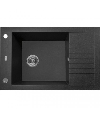 Granitspüle 1-Becken PIONIERO Schwarz 50x78 mit kurzer Abtropffläche | inkl. Siphon!