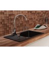 Granitspüle 1-Becken STELLAZ Schwarz 44x58 mit kurzer Abtropffläche | inkl. Siphon!