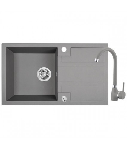 SET Küchenarmatur & Granitspüle 1-Becken BARBADOS Grau 44x76 mit Abtropffläche | inkl. Siphon!