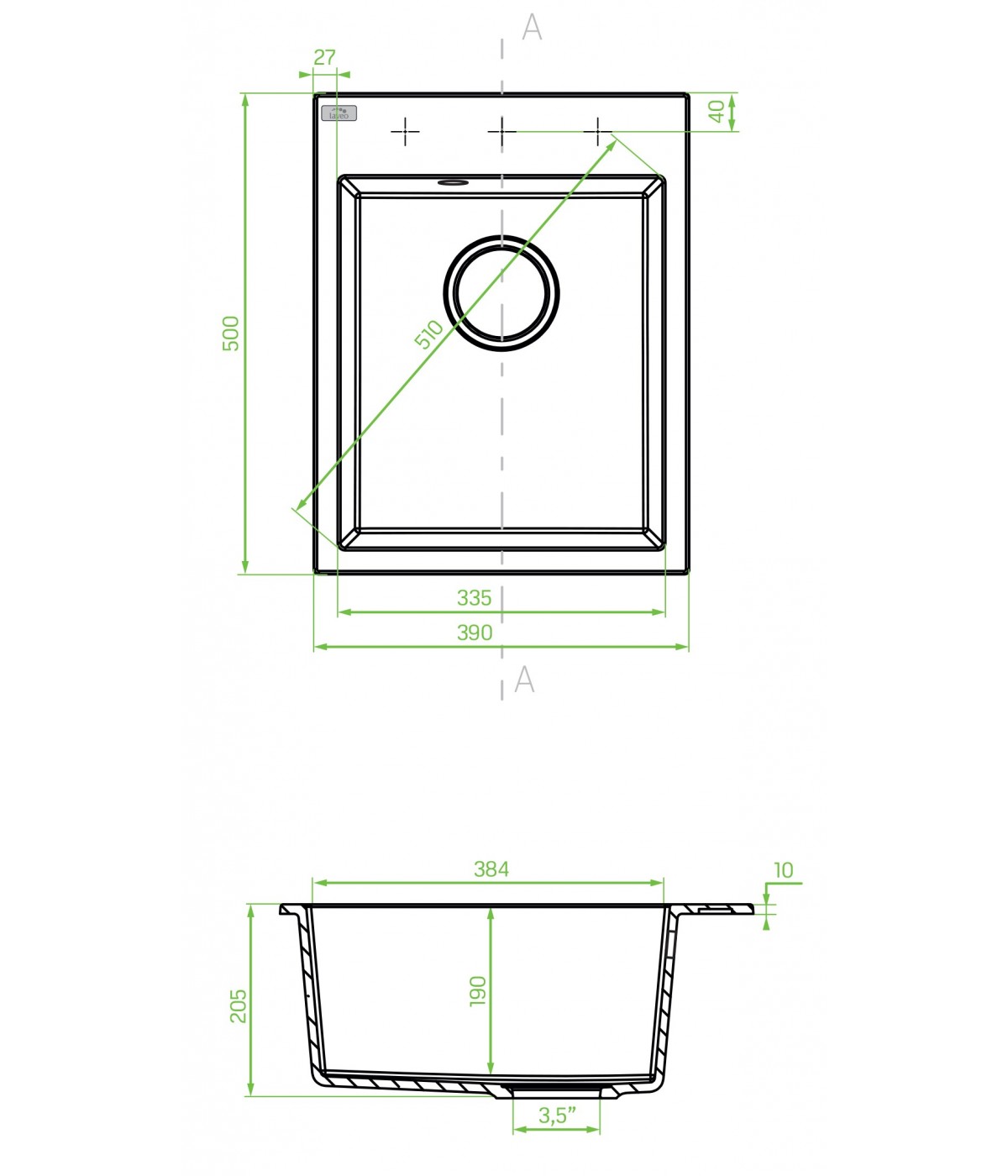 Granitspüle 1-Becken MONCHICHI Beige 50x39 | inkl. Siphon!