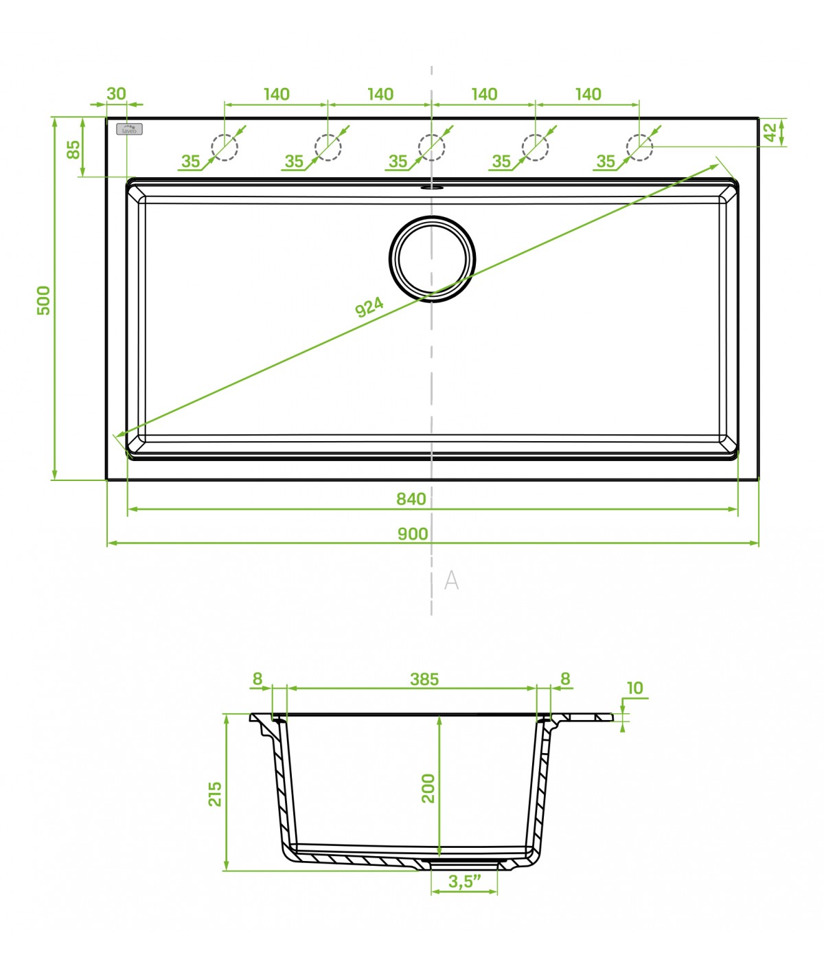 Granitspüle 1-Becken TAU Beige 50x90 | inkl. Siphon!