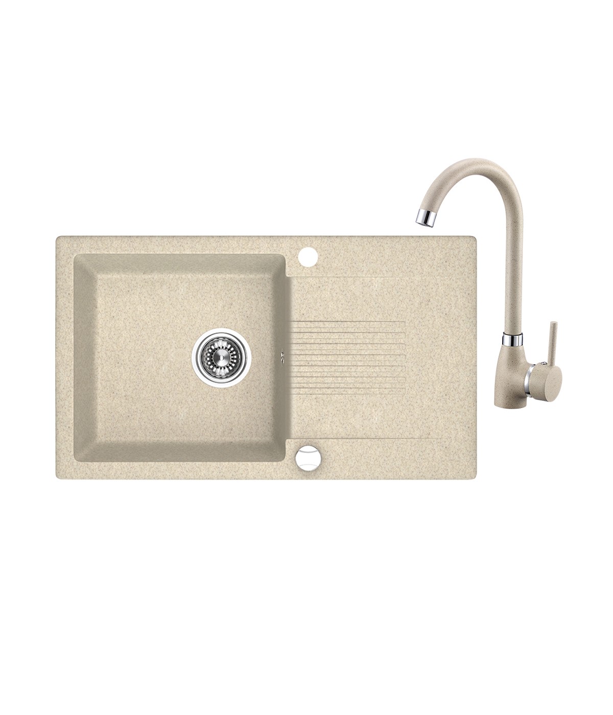 SET Küchenarmatur & Granitspüle 1-Becken CELIA Beige 44x76 mit Abtropffläche | inkl. Siphon!