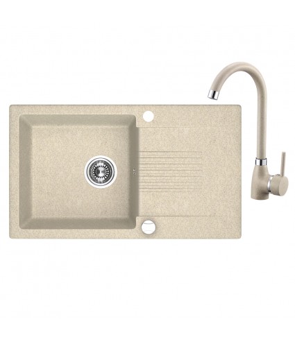 SET Küchenarmatur & Granitspüle 1-Becken CELIA Beige 44x76 mit Abtropffläche | inkl. Siphon!