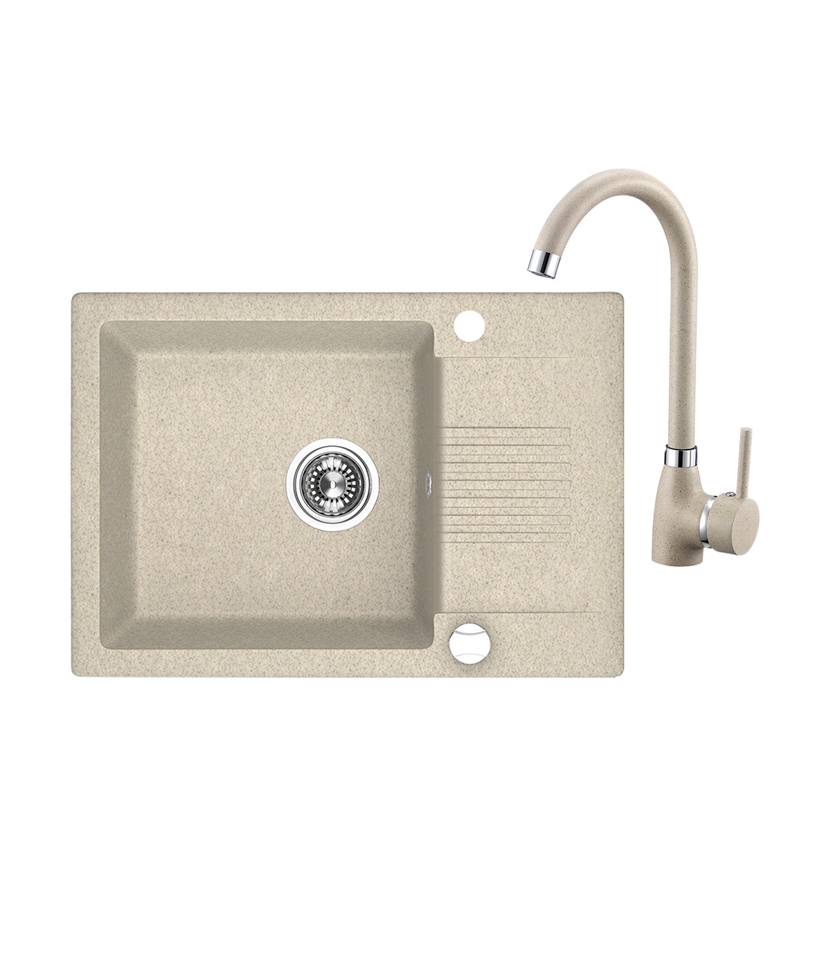 SET Küchenarmatur & Granitspüle 1-Becken CELIA Beige 44x65 mit kurzer Abtropffläche | inkl. Siphon!