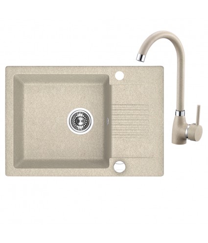 SET Küchenarmatur & Granitspüle 1-Becken CELIA Beige 44x65 mit kurzer Abtropffläche | inkl. Siphon!
