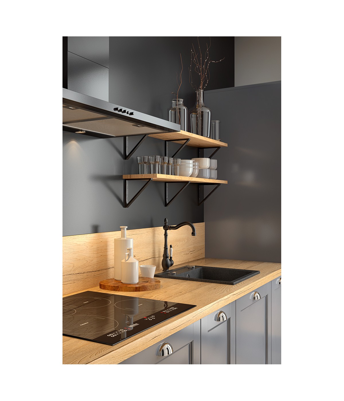 Granitspüle 1-Becken T.III Schwarz 44x44 | inkl. Siphon!