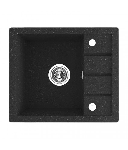 Granitspüle 1-Becken T.III Schwarz 49,5x57 mit kurzer Abtropffläche | inkl. Siphon!