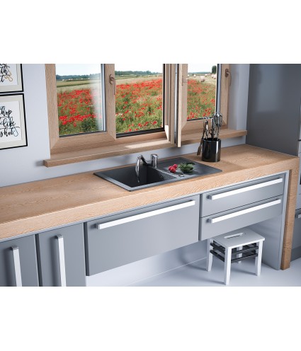 Granitspüle 1-Becken T.III Grau 48x79 mit Abtropffläche | inkl. Siphon!
