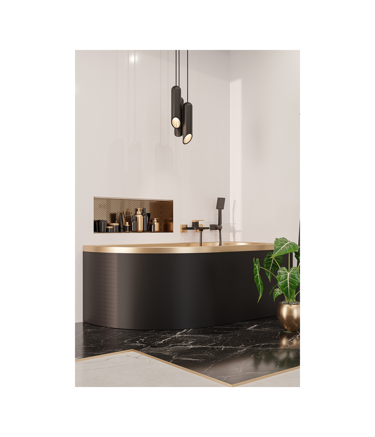 Badewannenarmatur MIDNIGHTE Schwarz-Gold Badarmatur Wannenbatterie