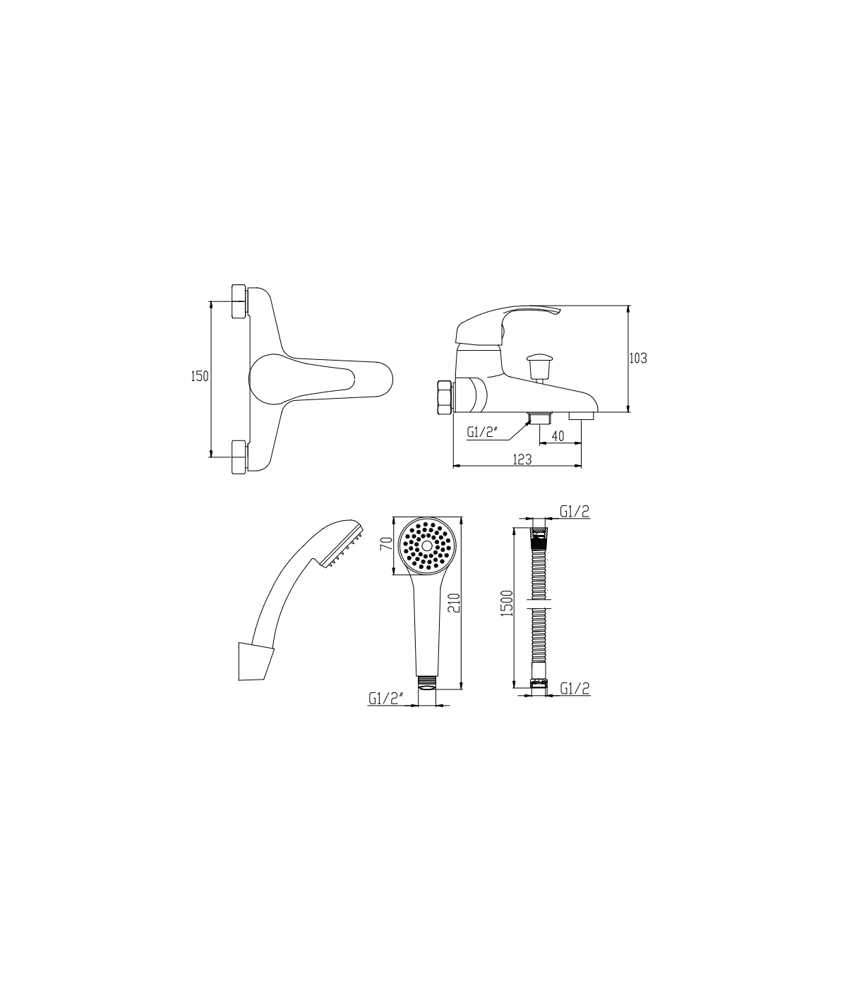 Komplette Set Badewannenarmatur MITRIS Silber Badarmatur Wannenbatterie