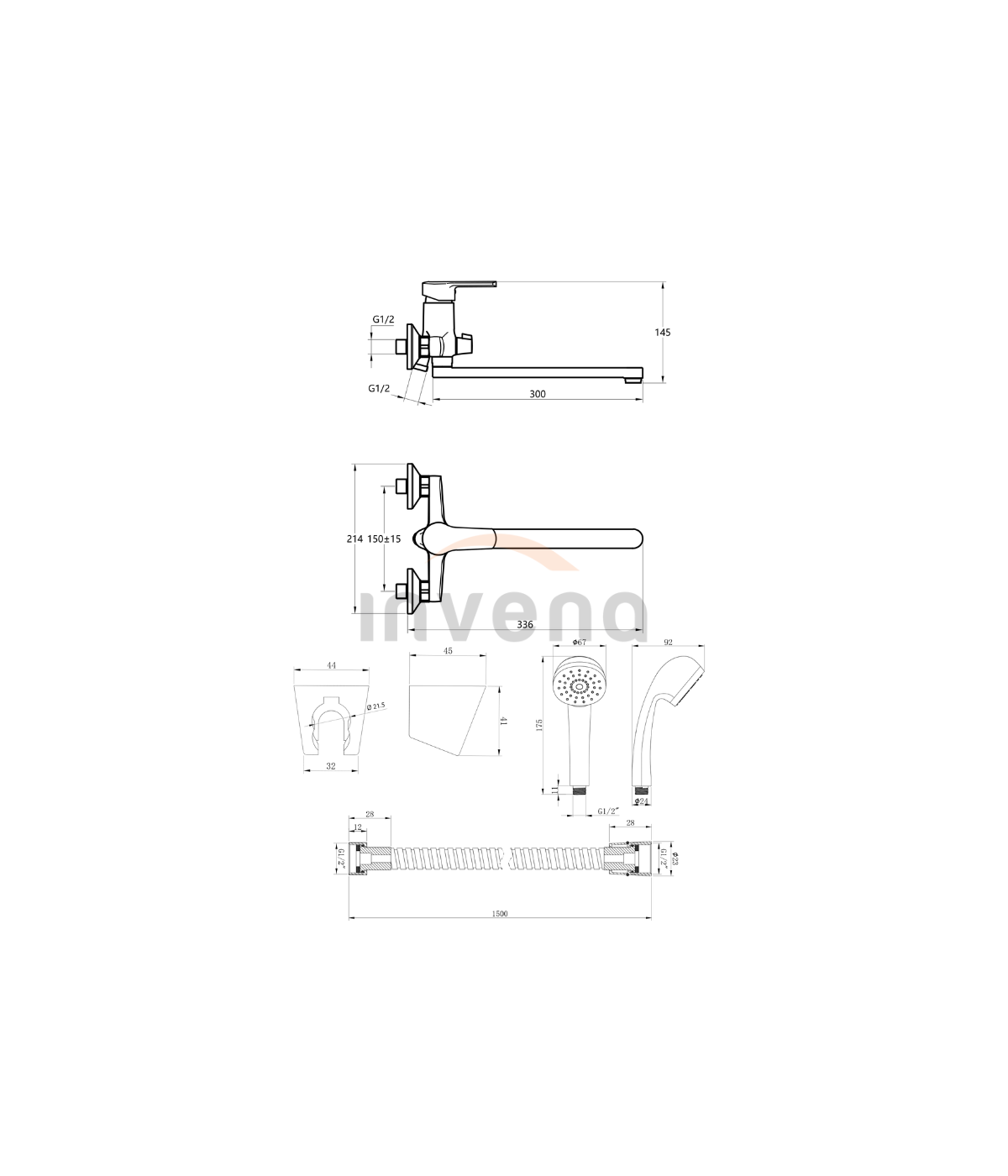 Komplette Set Badewannenarmatur VERSO Silber Badarmatur Wannenbatterie