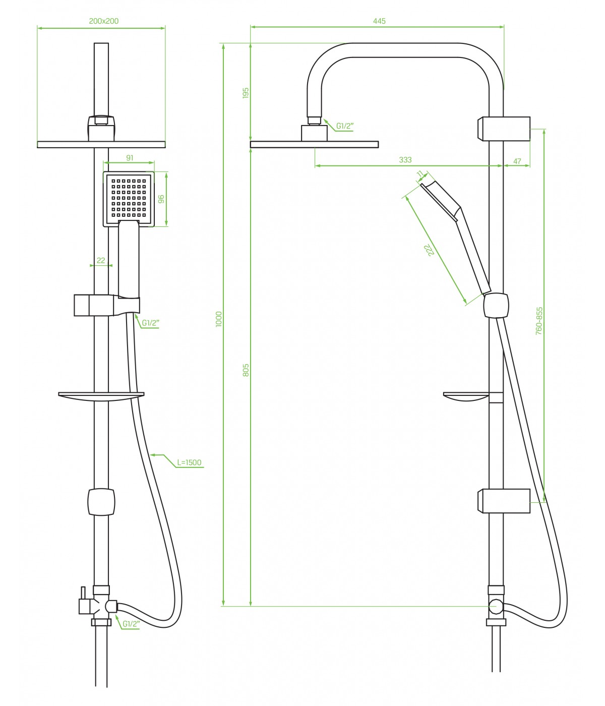 Regendusche DROP Silber Handbrause, Duschsystem