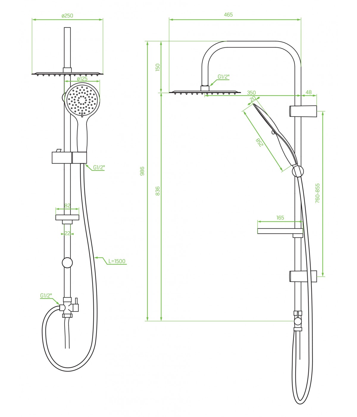 Regendusche FINO Silber Handbrause, Duschsystem