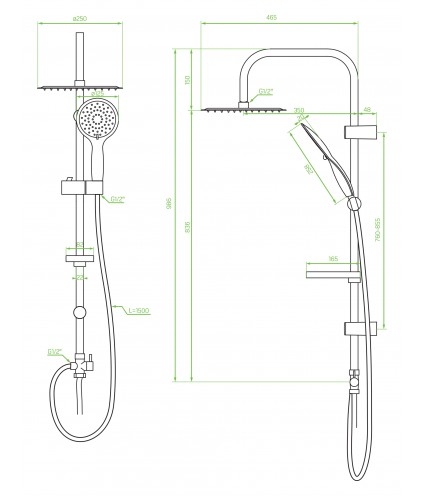 Regendusche FINO Silber Handbrause, Duschsystem