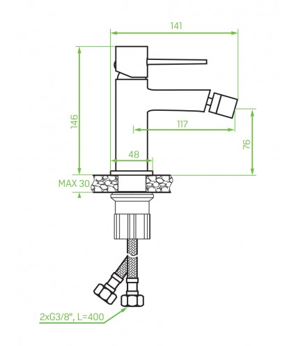 Bidetarmatur POLLA Schwarz Badarmatur Bidet-Mischbatterie + Click-Clack