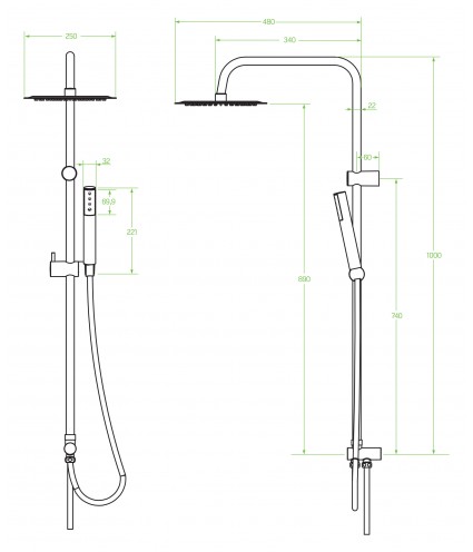 Regendusche PRETTO Grau Handbrause, Duschsystem