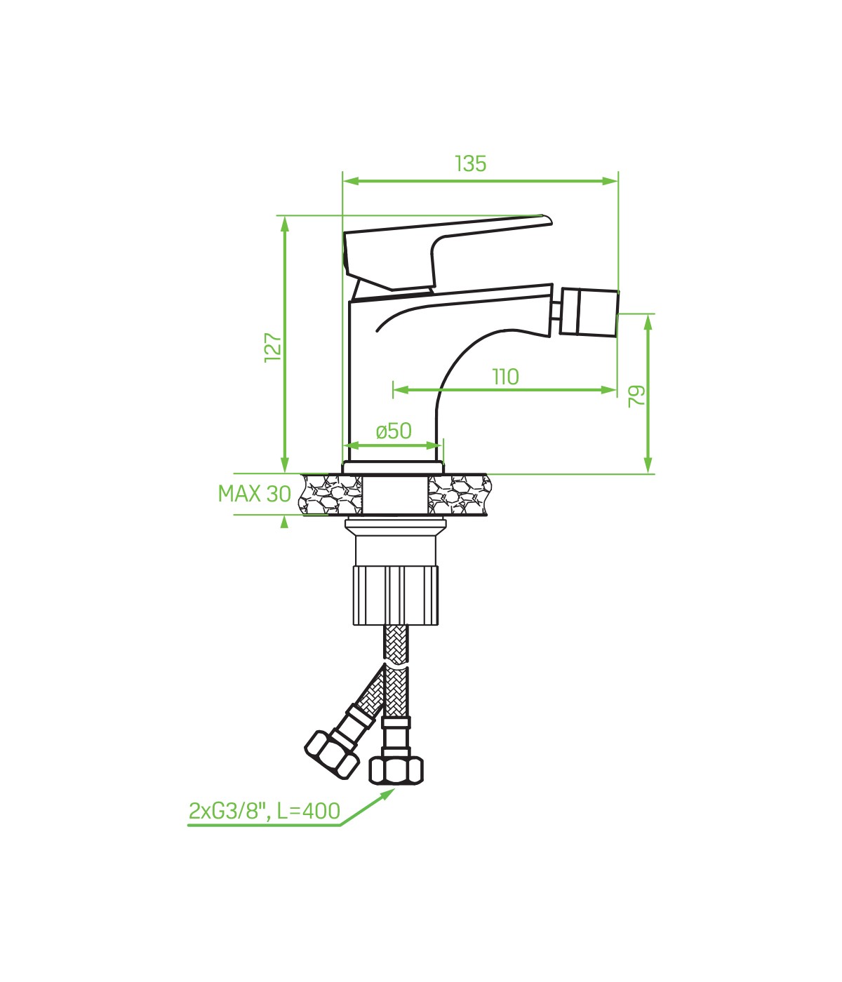 Bidetarmatur LARGO Silber Badarmatur Bidet-Mischbatterie + Click-Clack