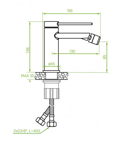 Bidetarmatur PINAR Silber Badarmatur Bidet-Mischbatterie + Click-Clack