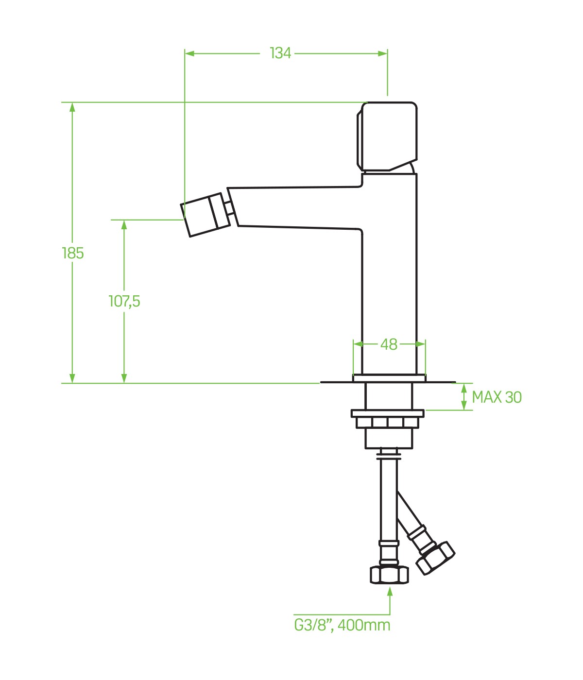Bidetarmatur PRETTO Silber Badarmatur Bidet-Mischbatterie + Click-Clack