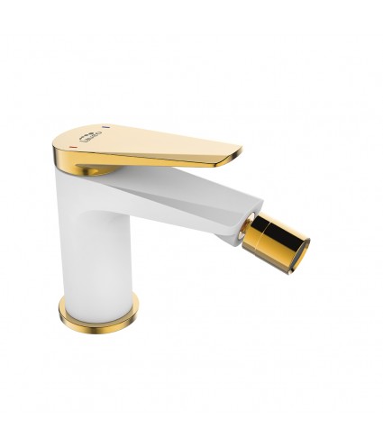 Bidetarmatur RUBIO Weiß-Gold Badarmatur Bidet-Mischbatterie + Click-Clack