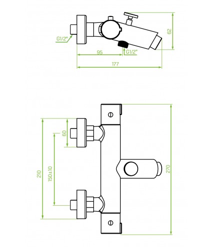 Badewannenarmatur TERMICO Silber Badarmatur Wannenbatterie