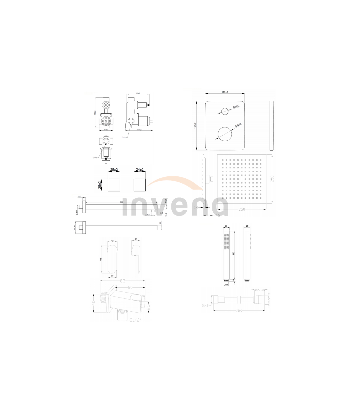 Duschsystem Unterputz Armatur Set SIROS Schwarz