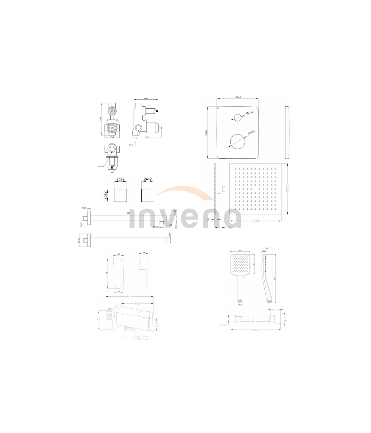 Duschsystem Unterputz Armatur Set SIROS Schwarz