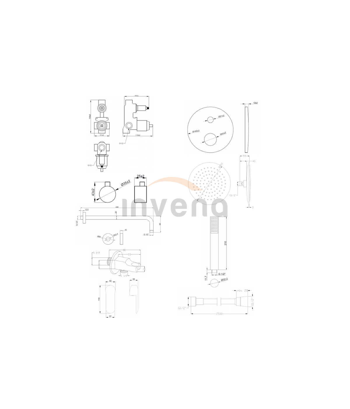 Duschsystem Unterputz Armatur Set SIROS Schwarz