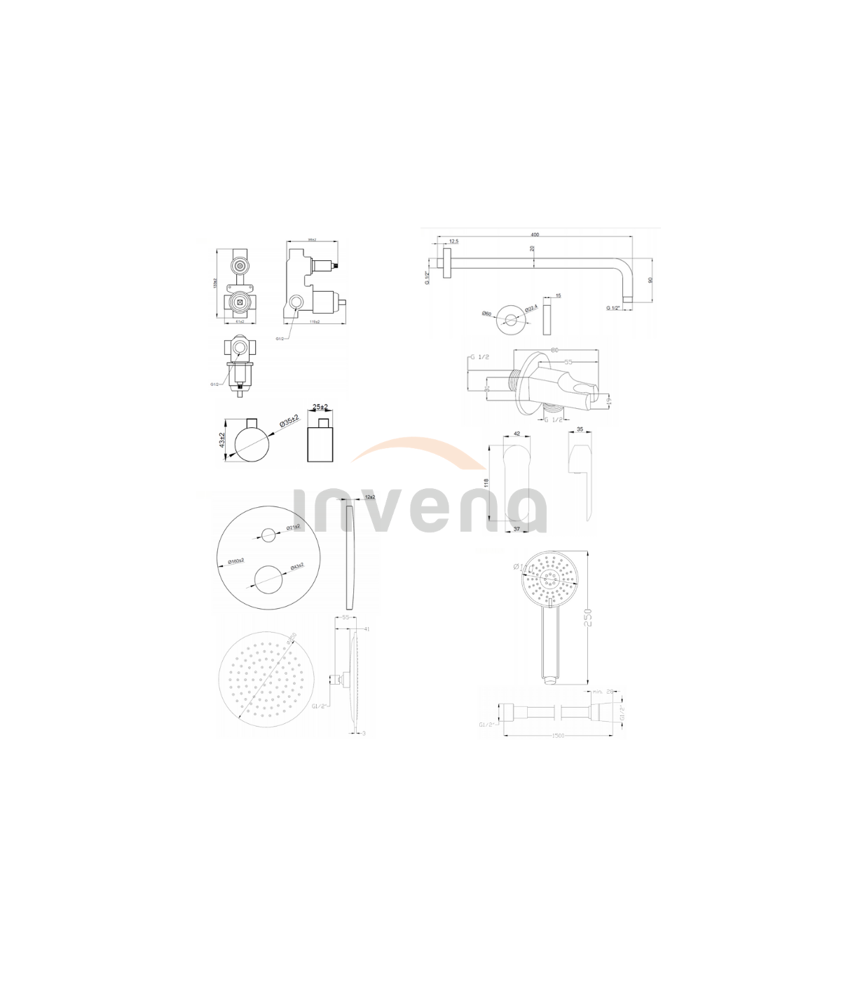 Duschsystem Unterputz Armatur Set SIROS Schwarz