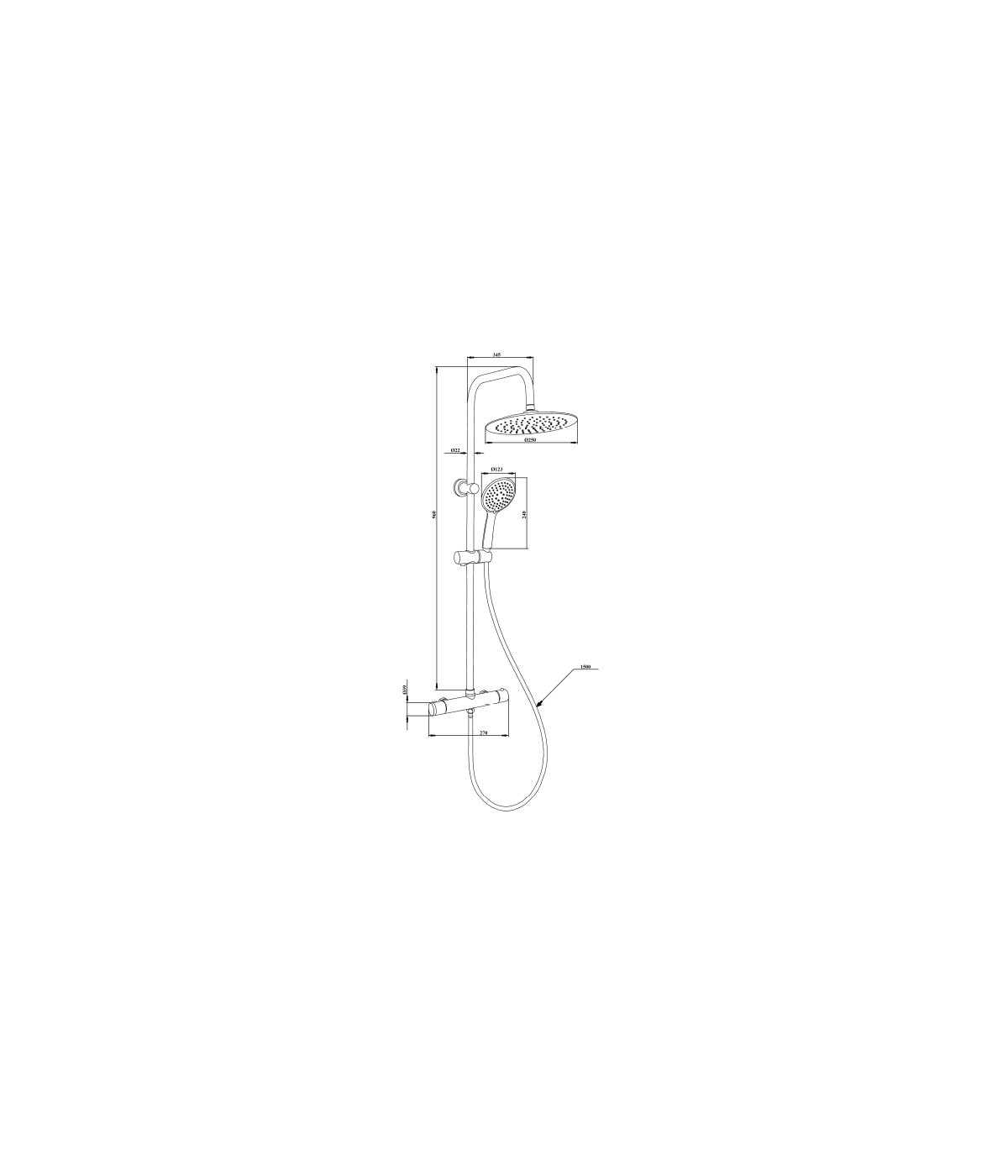 Brausegarnitur MUSTA Thermostatisch Schwarz Duschsäule