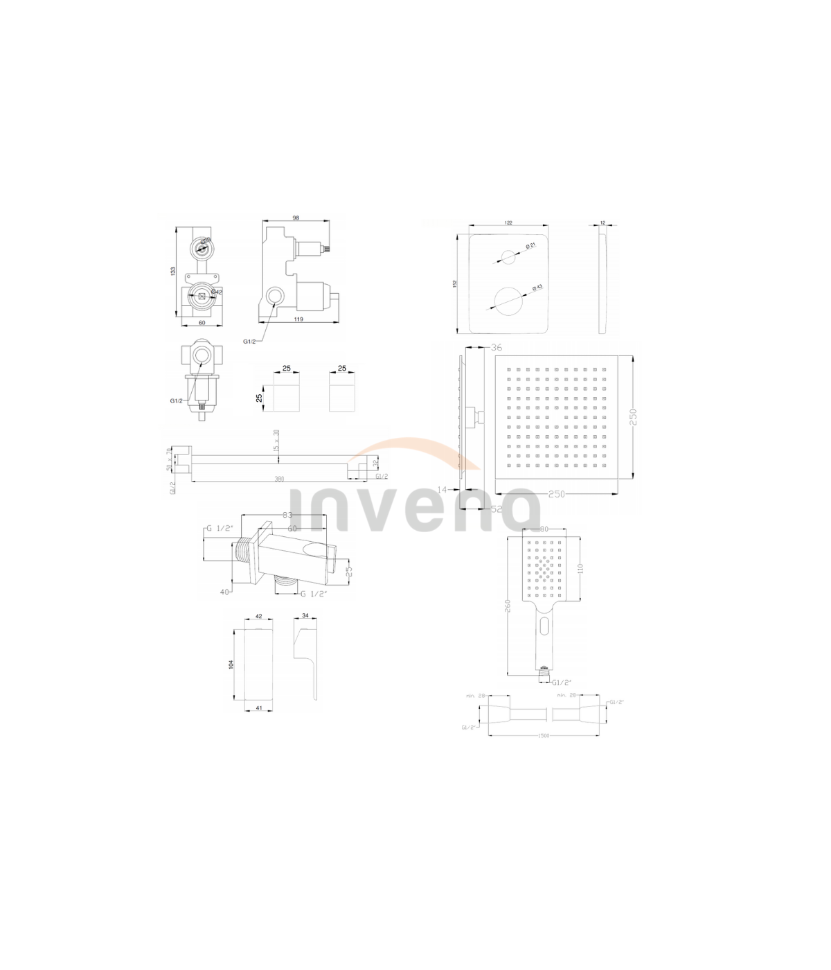 Duschsystem Unterputz Armatur Set NYKS Silber