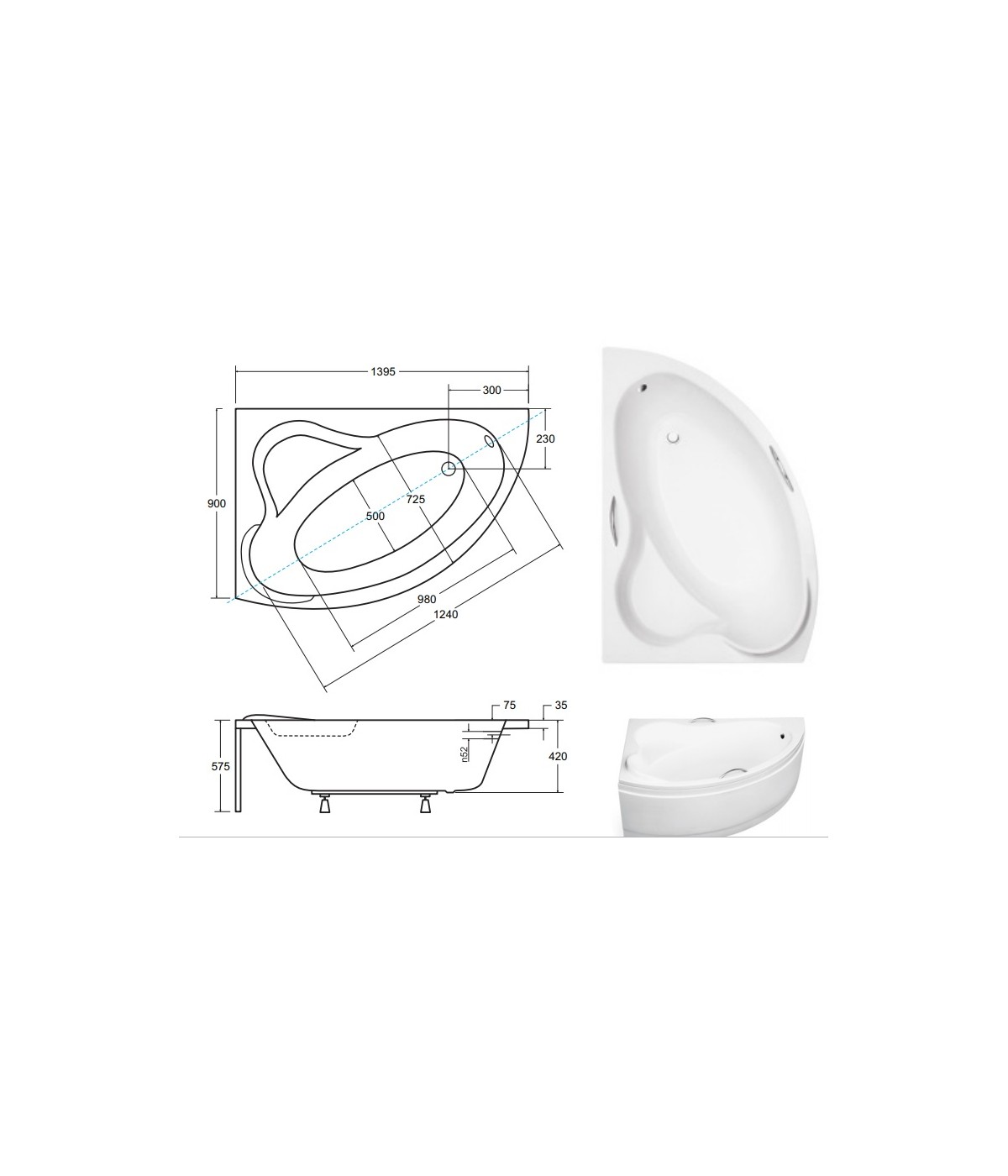 ECKBADEWANNE 140x90 LINKS ADA Ablaufgarnitur + Füße GRATIS