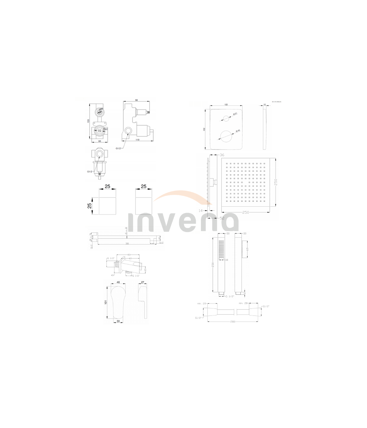 Duschsystem Unterputz Armatur Set VERSO Silber