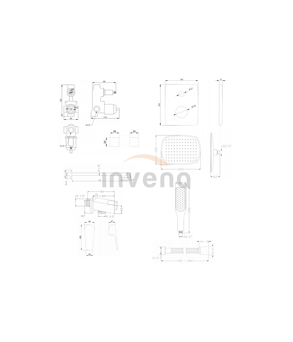 Duschsystem Unterputz Armatur Set DOKOS Silber