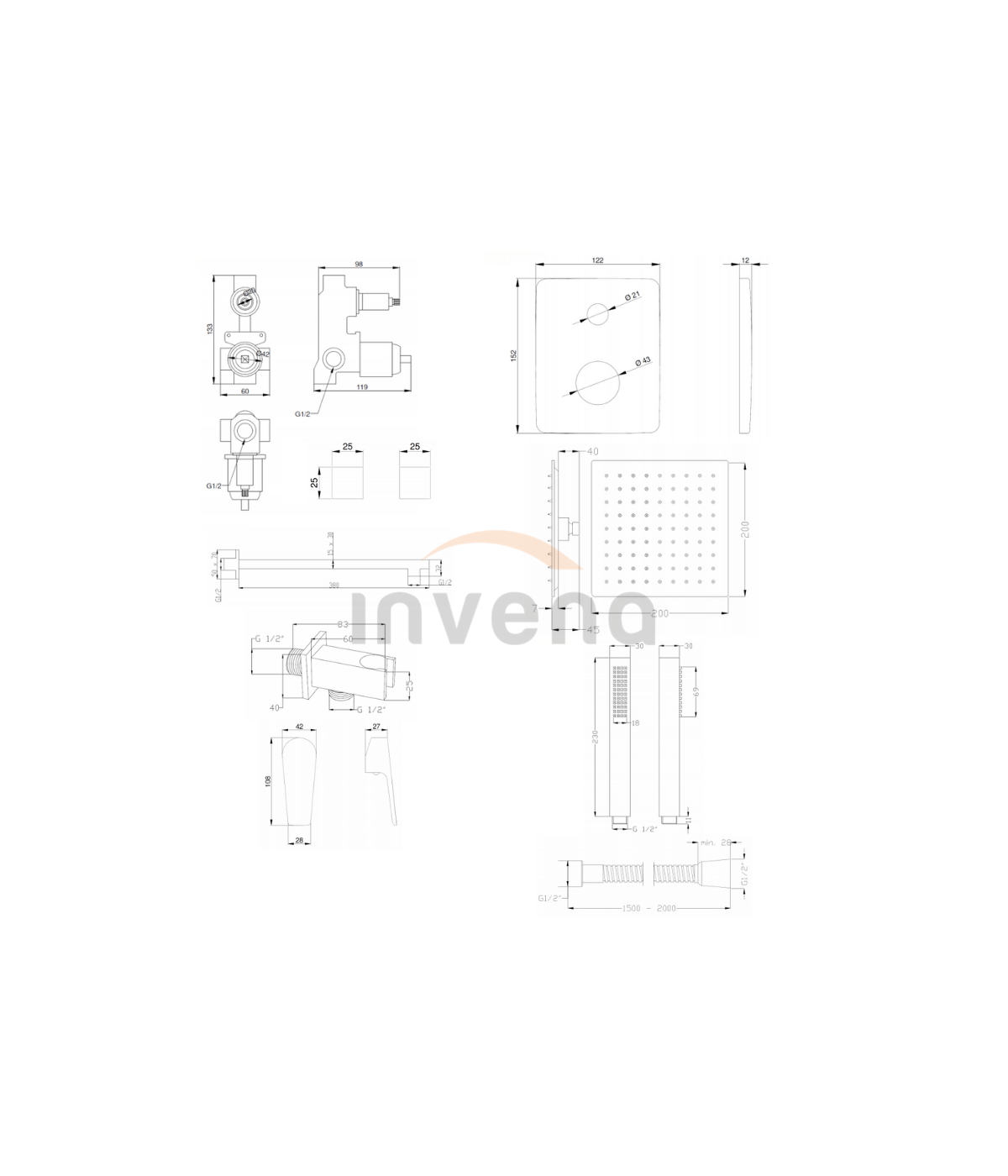 Duschsystem Unterputz Armatur Set DOKOS Silber